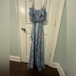 NWT Lilly Pulitzer Zadie Maxi Dress in Coastal Blue Tails of the Sea print, XS